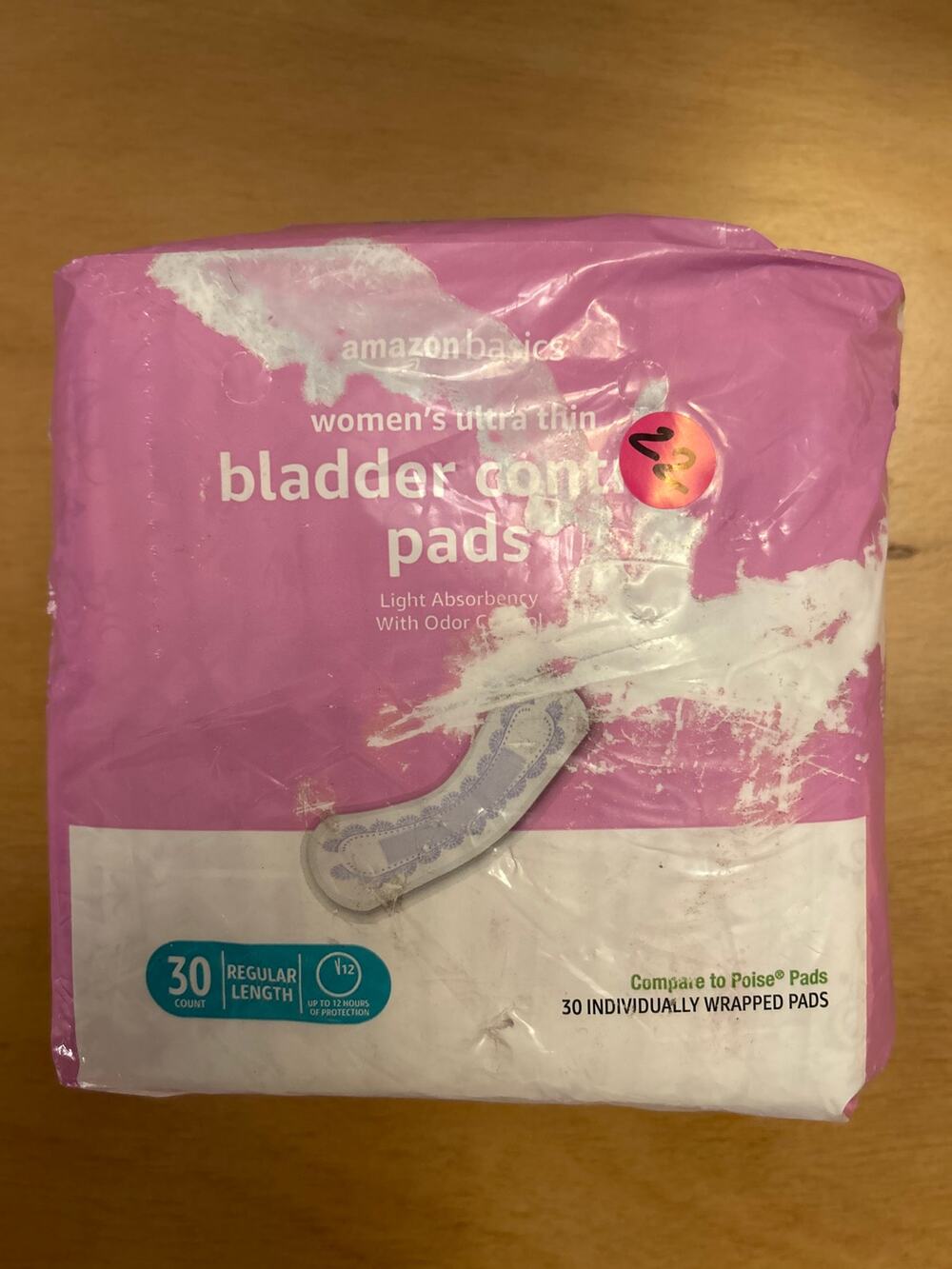 New Amazon Basics 30ct Women's Incontinence Pads Bladder Control Ultra Thin